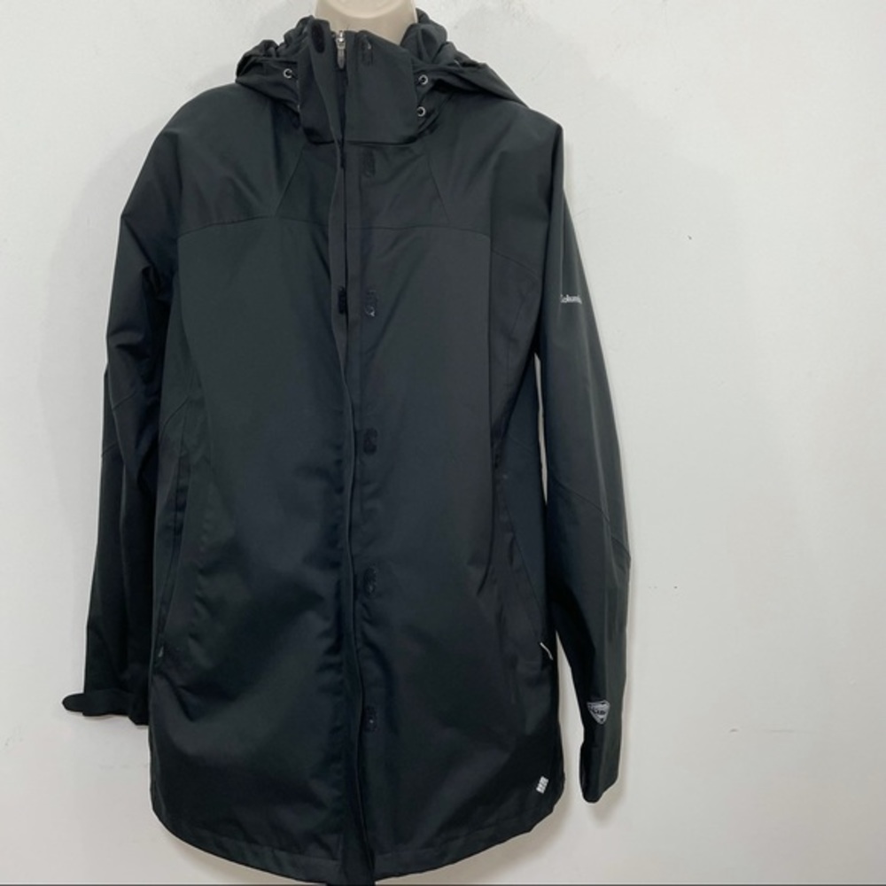 Columbia women’s 3 in 1 interchange coat parka black out side shell hood xlarge